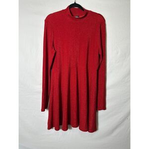 Wild Fable Mock Neck Red Sparkly Long Sleeve Stretchy Skater Dress Size XXL